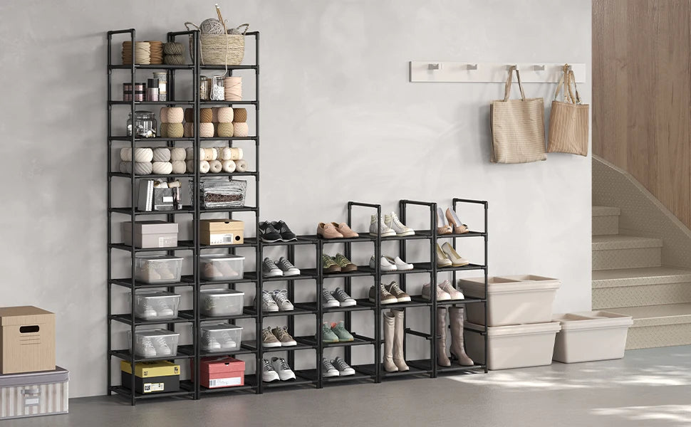 SONGMICS 10-Tier Shoe Rack, Shoe Stand, Space-Saving Shoe Storage, 33 x 33 x 173 cm, Metal Frame, Non-Woven Fabric Shelves
