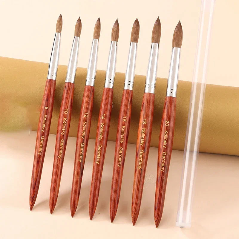 100% Prue Kolinsky Acrylic Nail Brush Oval Round Head Red Wood Handle Professional Salon Quality for Acrylic Powder Size 8-20#