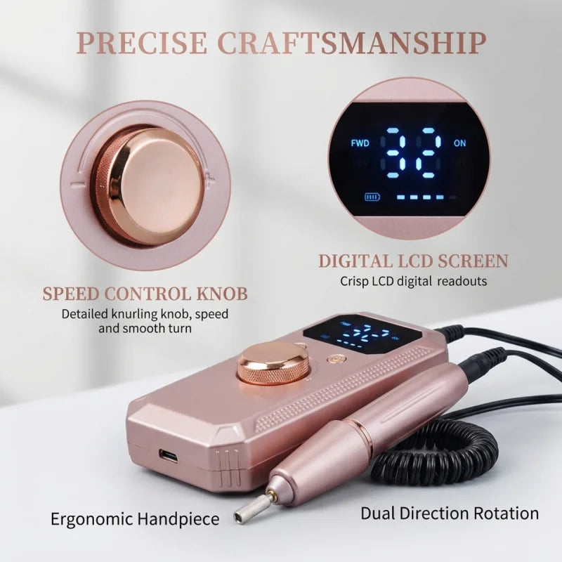 32-Speed Electric Nail Drill Machine with Digital Display & Reversible Rotation for Manicure/Pedicure, Professional Rose Gold Na