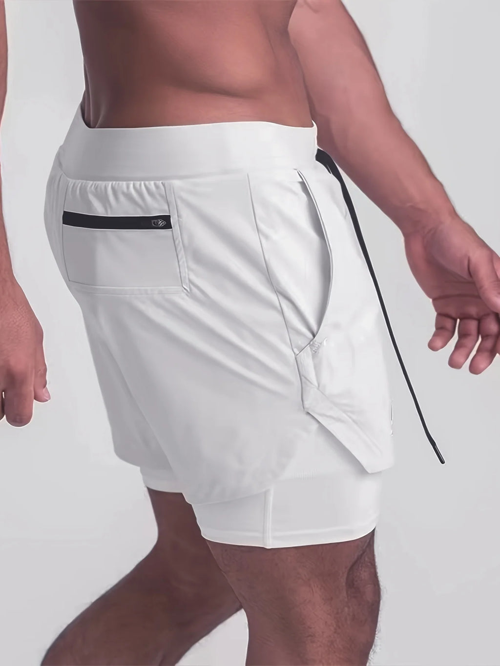 Sports shorts for men, double layered, quarter quick drying, elastic basketball, running training equipment, deep squat fitness,