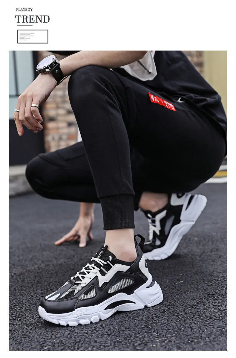 Men's Casual Sports Shoes 2023 New Men Platform Breathable Running Shoes Trendy Leather Stitching Mesh Men Nude Shoes ÐºÑ€Ð¾ÑÑÐ¾Ð²ÐºÐ¸
