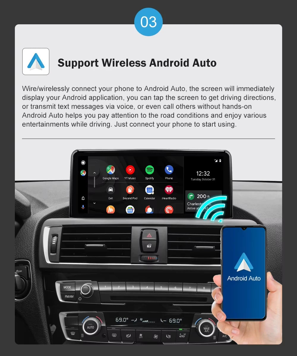 AUTOTOP 10.25â€1920*720 Wireless Carplay Android Auto Car multimedia player for F20 F21 F22 F30 F31 F32 F33 F34 F36 NBT 2013-2017