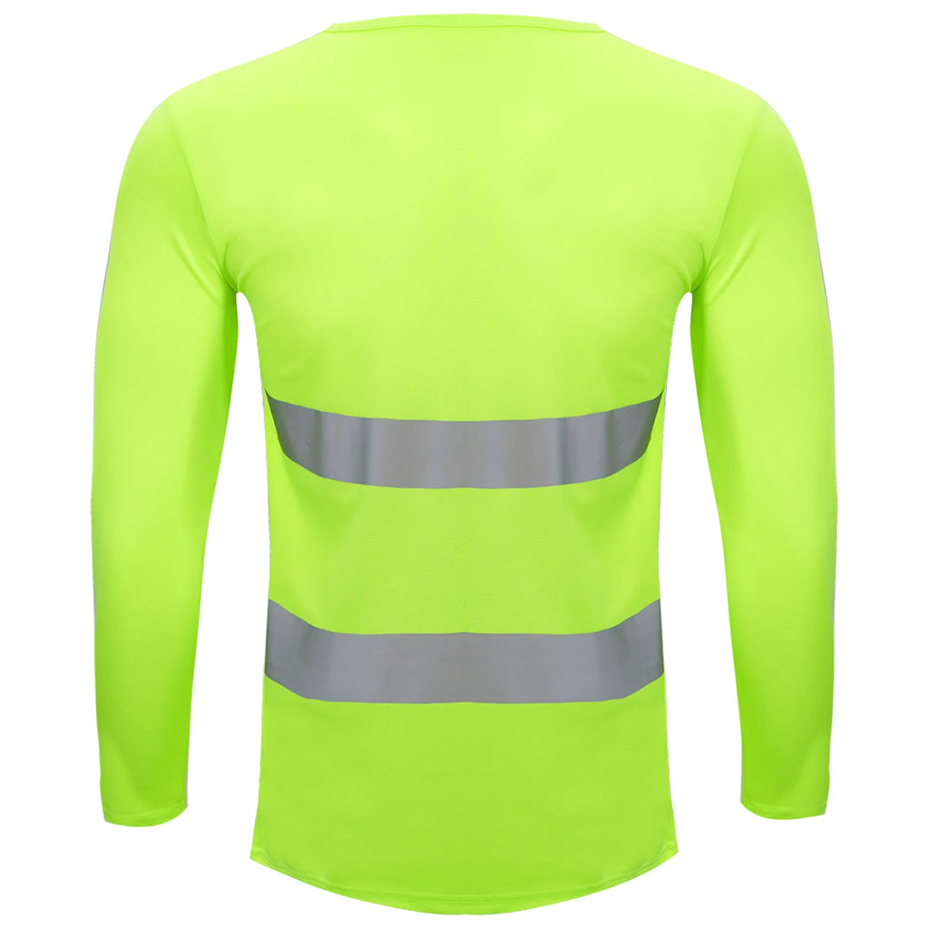 Mens T-shirt Moisture-Wicking Long Sleeves Reflective Safety Top for Volunteer Activities Social Service Cycling Workout Running