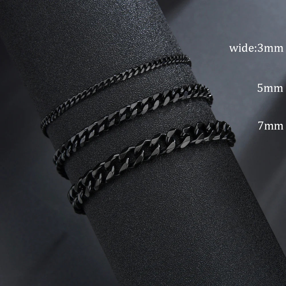 3/5/7mm Width Stainless Steel Punk Style Cuban Chain Bracelet Simple Fashion Jewelry Bracelet Gifts For Men Women 2024New Trendy