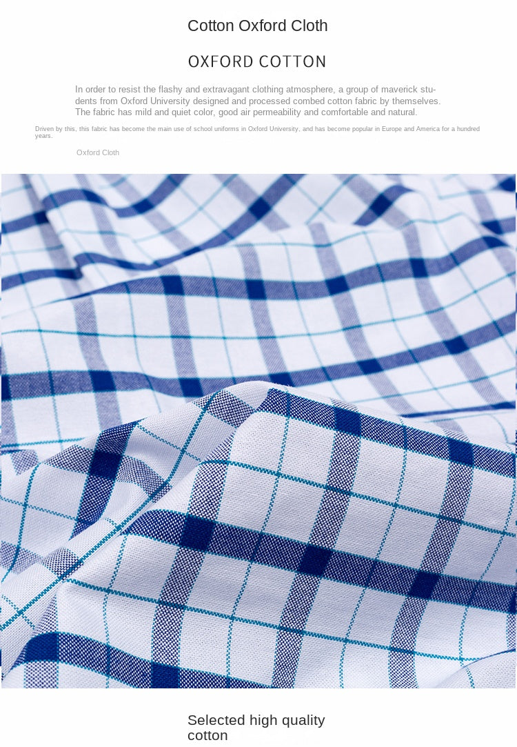 2026 100% Pure Cotton Men's Oxford Short Sleeve Square Collar Soild Plaid Striped Summer Casual Shirts Single Pocket  Shirt