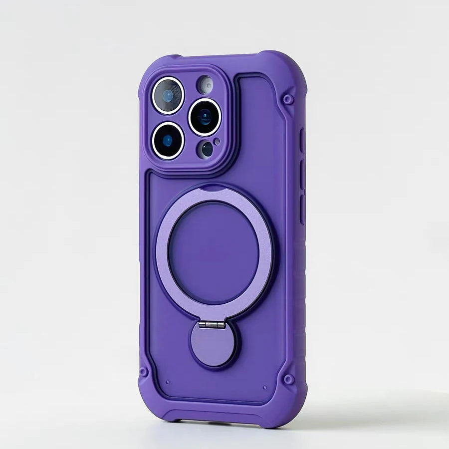 for Magsafe 360° Rotation Metal Stand Phone Case for iPhone 17 12 13 14 15 16 Pro Max 17Pro Airbag Shockproof Matte Pc Cover