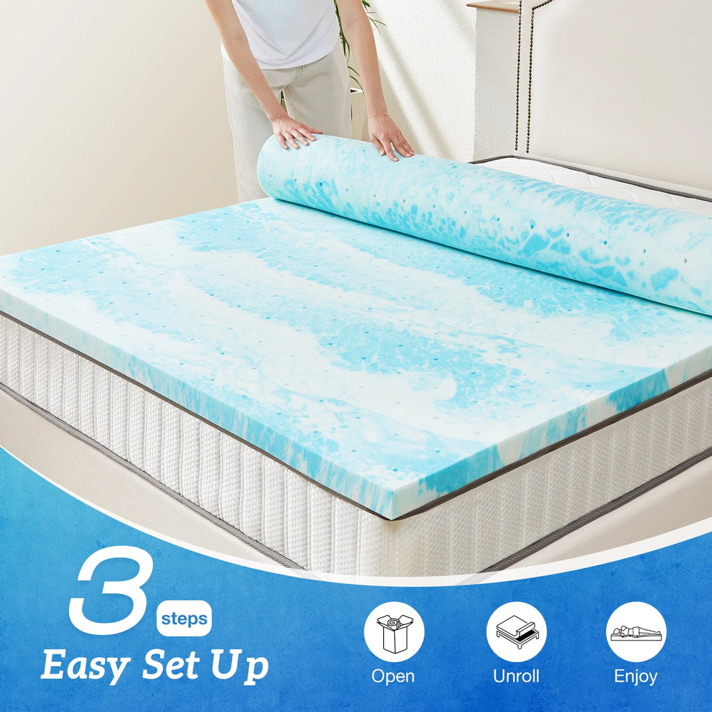 Colchón Topper de Espuma de Memoria Gel 2" – Refrescante y Transpirable