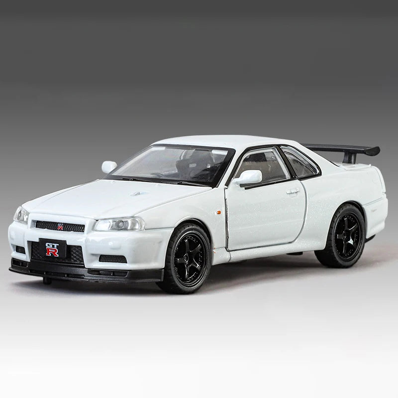 1:32 Nissan GTR R34 Skyline Street Car Version Supercar Diecast Model Car Alloy Metal Car Accessories Ornament Automobile Gifts