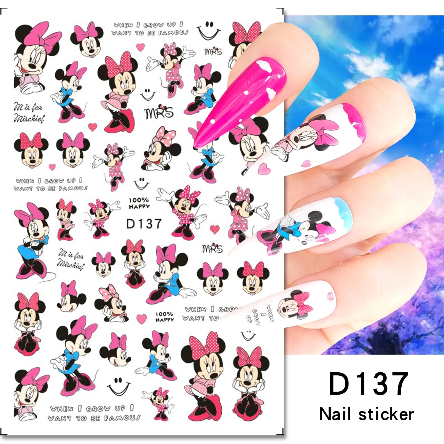 Disney Cartoon Adhesive Nail Stickers Nail Decorative Decals Nail Sliders Stitch Mickey 3D Stickers Press on Nails