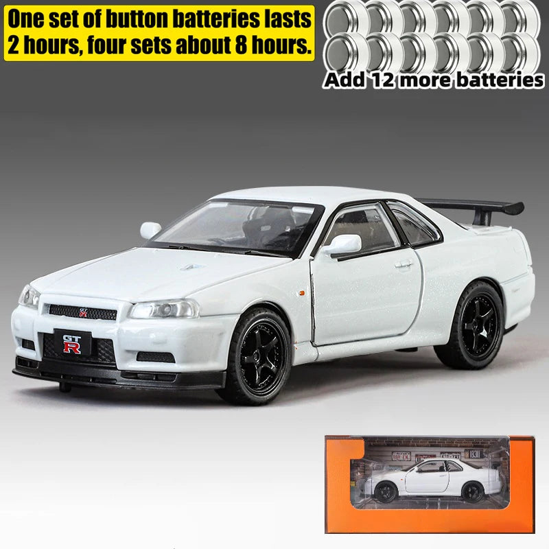 1:32 Nissan GTR R34 Skyline Street Car Version Supercar Diecast Model Car Alloy Metal Car Accessories Ornament Automobile Gifts