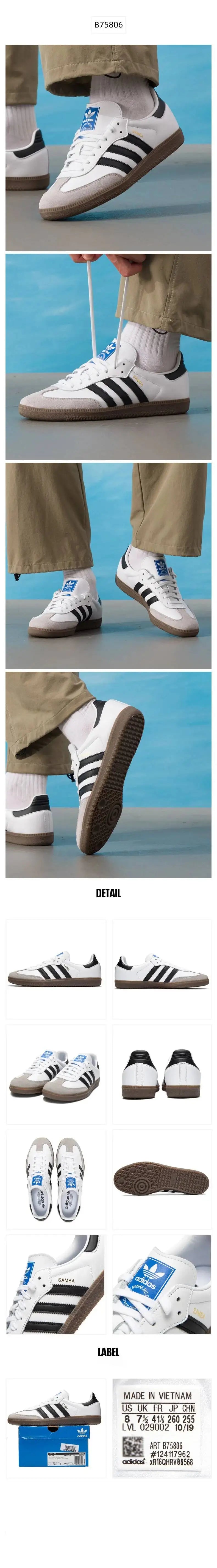 Samba Adidas Original Men Women Shoes OG Low Sneakers Comfortable Sports Casual Shoes B75806