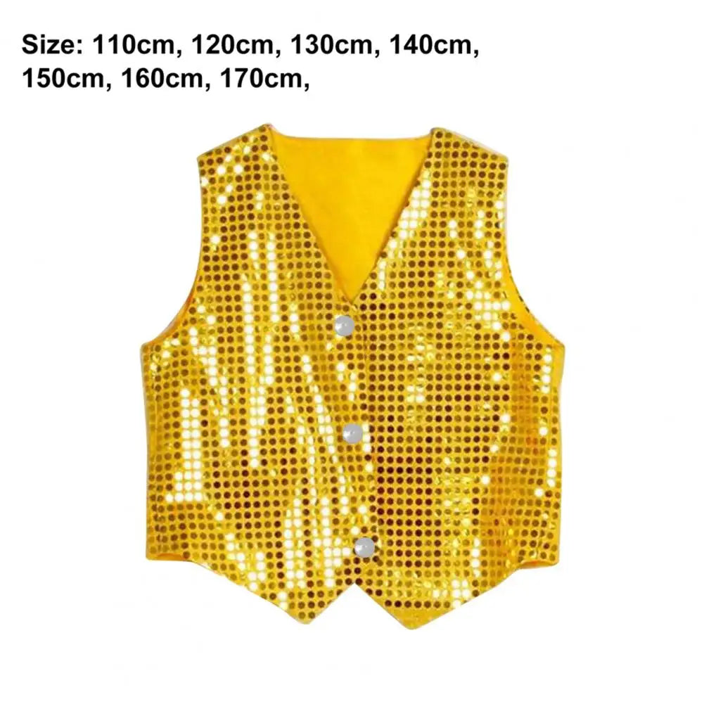 Children Shining Sequins Vest Boys Girls Christmas Stage Performance Costumes Kids Hip-hop Jazz Stage Dance Vest Waistcoat