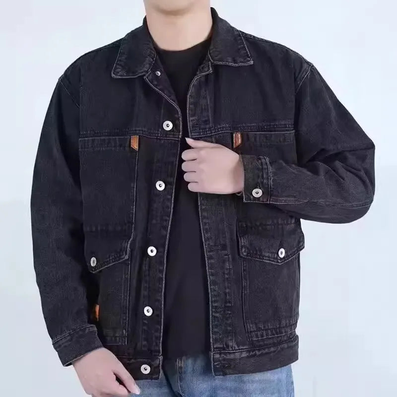 Retro American Denim Jaet Loose Fit with Multiple kets for Men Casual Wear Resistant And Dirtproof for Spring And Autumn
