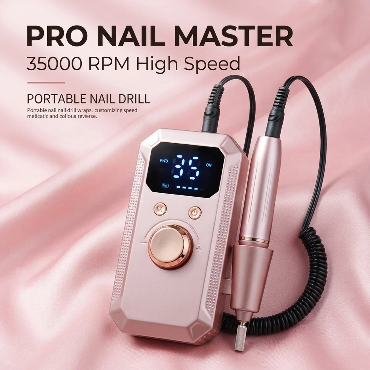 32-Speed Electric Nail Drill Machine with Digital Display & Reversible Rotation for Manicure/Pedicure, Professional Rose Gold Na