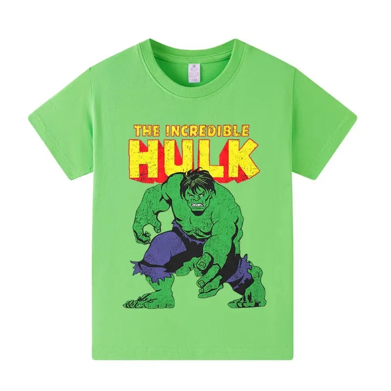 2025 Hulk New Summer Fashion Printed T-shirt Pure Cotton Round Neck Short Sleeve Boys' and Girls' Universal Fashion Clothing