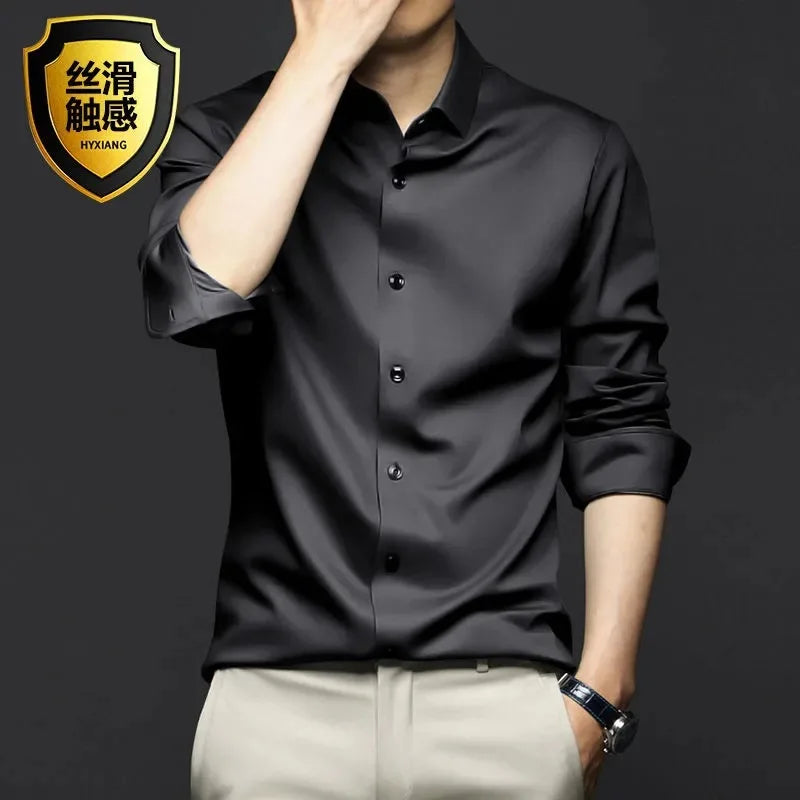 New Stretch Anti-Wrinkle Cotton Men's Shirts Short Sleeve Dress Shirts For Men Slim Fit comfort Social Business Blouse Gray 5XL