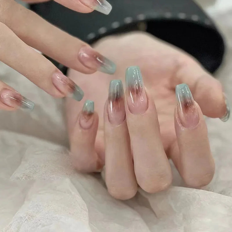 Nail Art Fake Nails Artificial Square Head Press on Acrylic Nail Tips Seamless Removable False Nails Ballerina Press on Nails