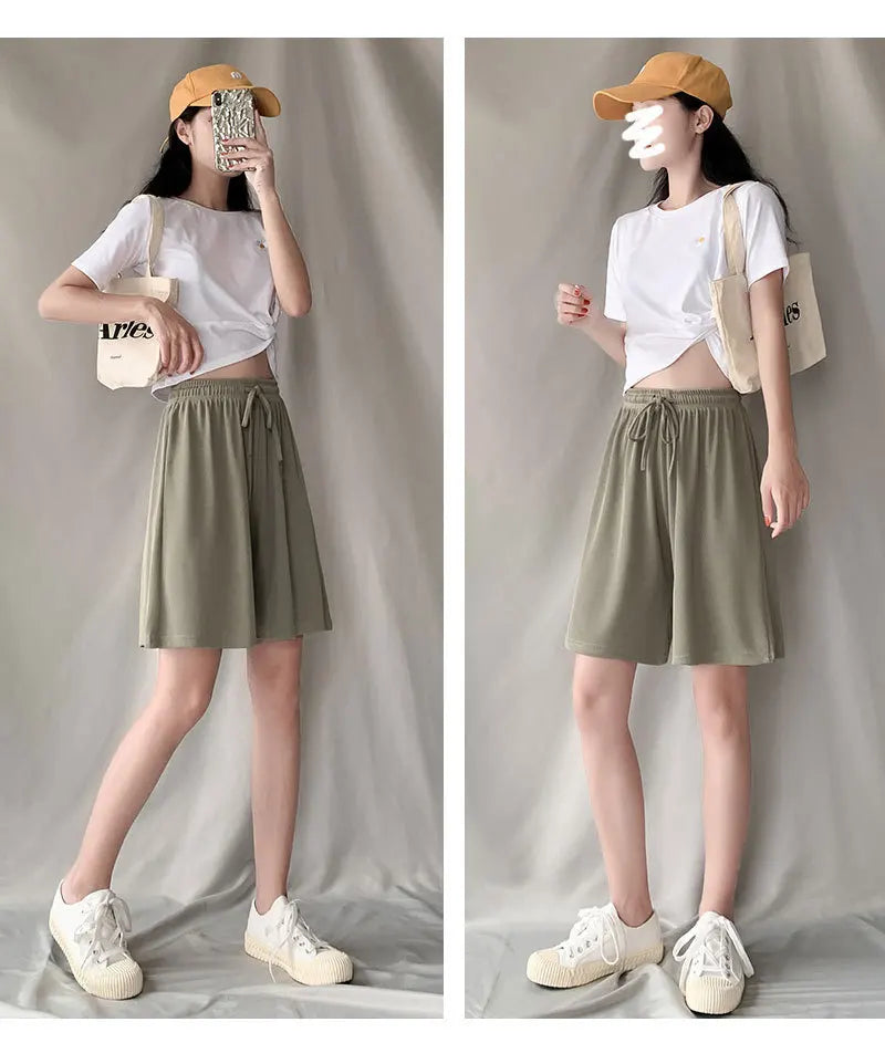 New Women Shorts Summer Casual Loose high waist loose shorts for girls Soft Cool female Outwear Sports shorts