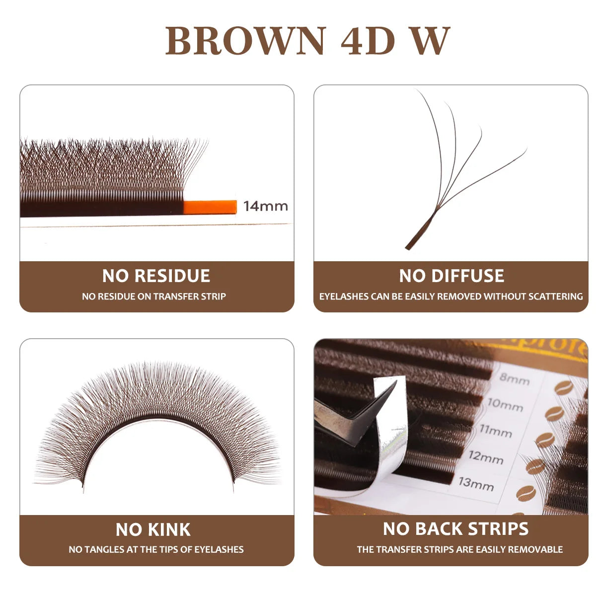 NEW Brown 4D W-Shaped Eyelashes Extension Premium Premade Volume Fan Eyelash Bloom Automatic Flowering Clover Makeup Fake Lashes