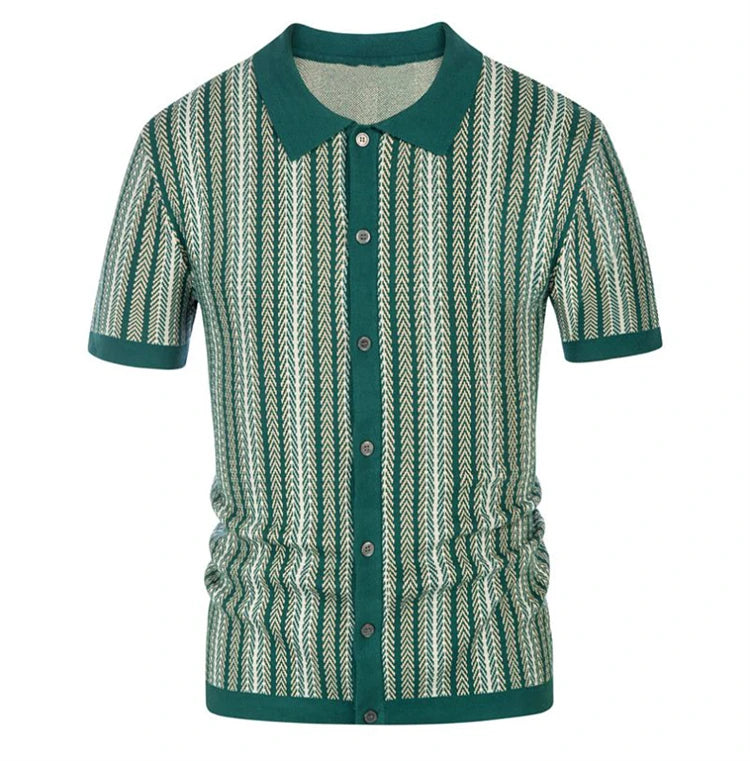 High End Jacquard Striped Polo Shirts For Men Short Sleeve Elastic Summer Quality Viscose Knitted Smart Casual Camisas De Hombre