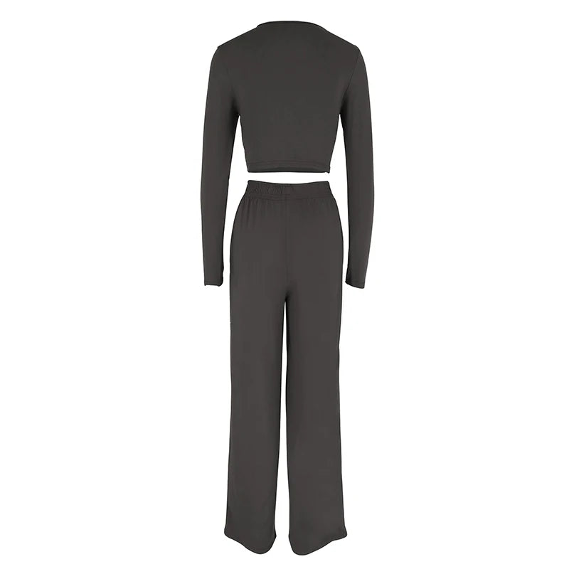 Spring New Women's T-shirt Loose Pants 2 Piece Long Sleeves O-Neck Tees Casual Slim Fashion Trouser Solid Basic Female Clothing