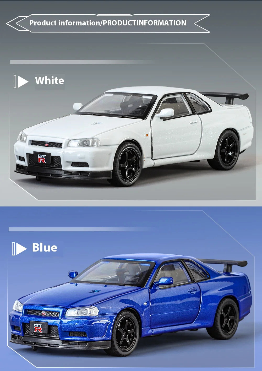 1:32 Nissan GTR R34 Skyline Street Car Version Supercar Diecast Model Car Alloy Metal Car Accessories Ornament Automobile Gifts