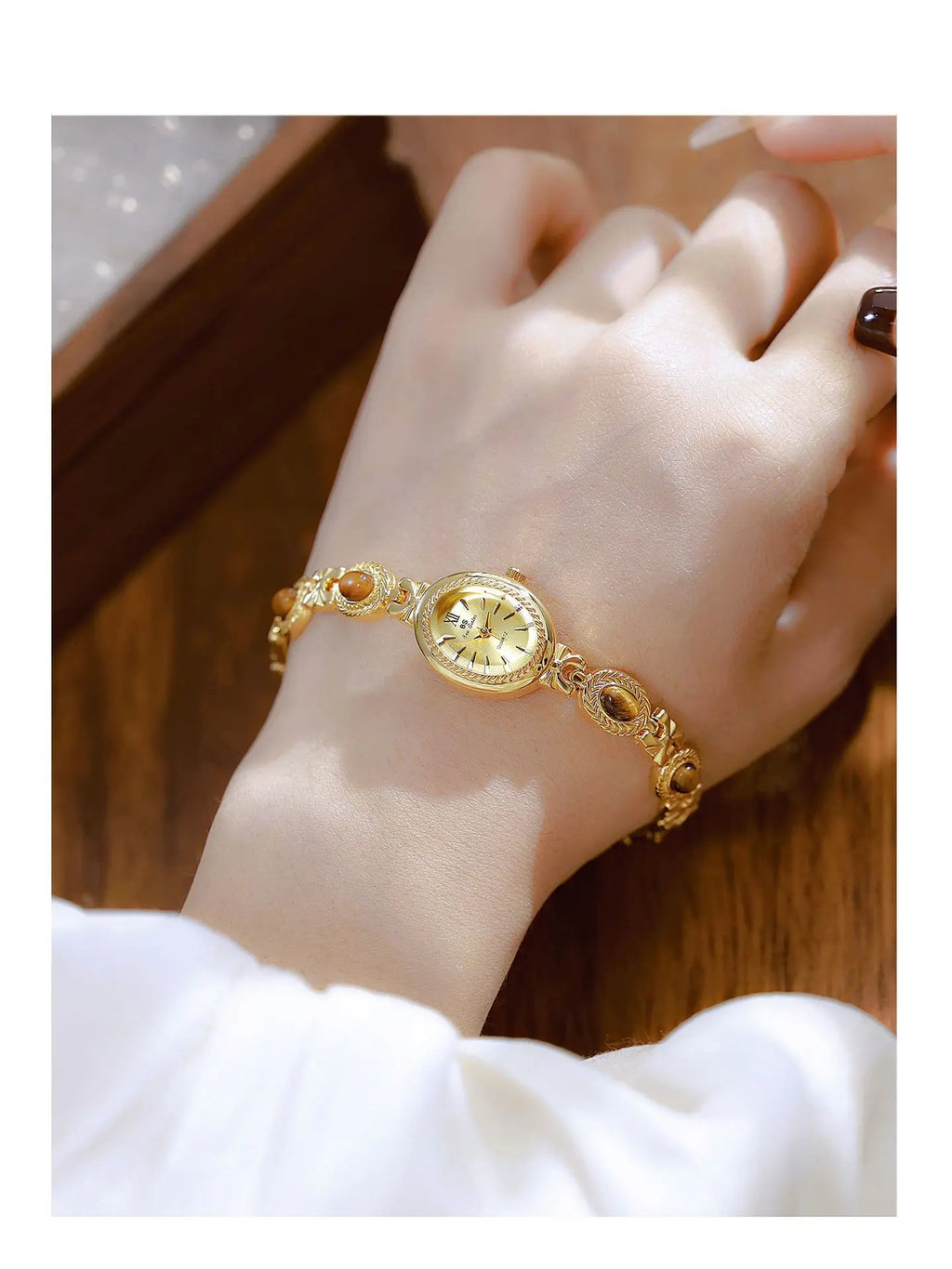 Women's Watch Natural Jade Bracelet Vintage Small Oval Dial Gold Retro Watches Luxury Brand Women Quartz Wristwatches Clock Gift