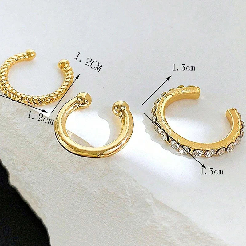 3 PCS Small Pearl Clip-On Earrings Shiny CZ Stone Classic Silver Gold-color Simple Style Daily Wear Party Jewelry For Woman