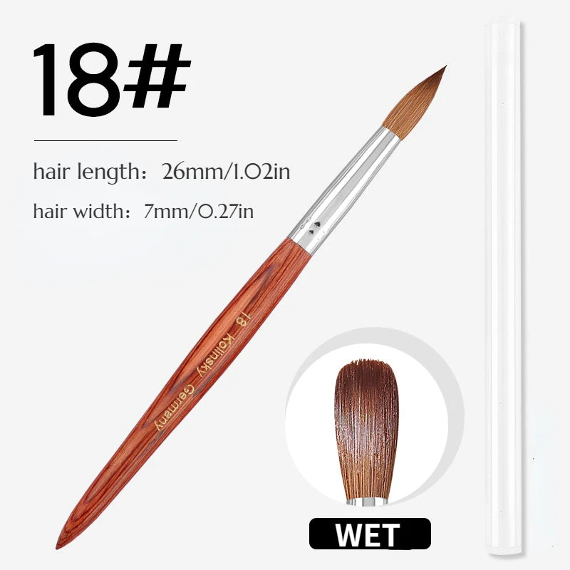 100% Prue Kolinsky Acrylic Nail Brush Oval Round Head Red Wood Handle Professional Salon Quality for Acrylic Powder Size 8-20#