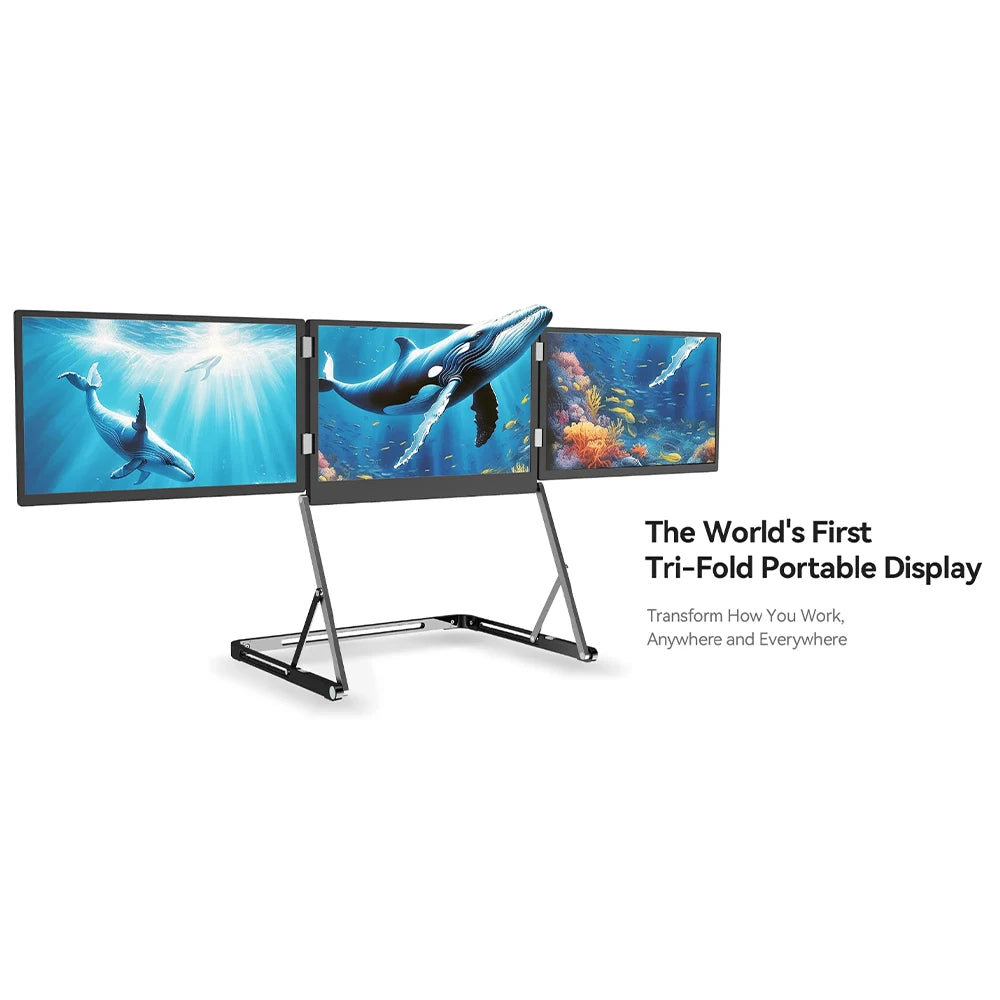 Sibolan 14" Three Screen Foldable External Display 60Hz 1200P 100%sRGB Portable Monitor For Laptop, Windows & MacOS