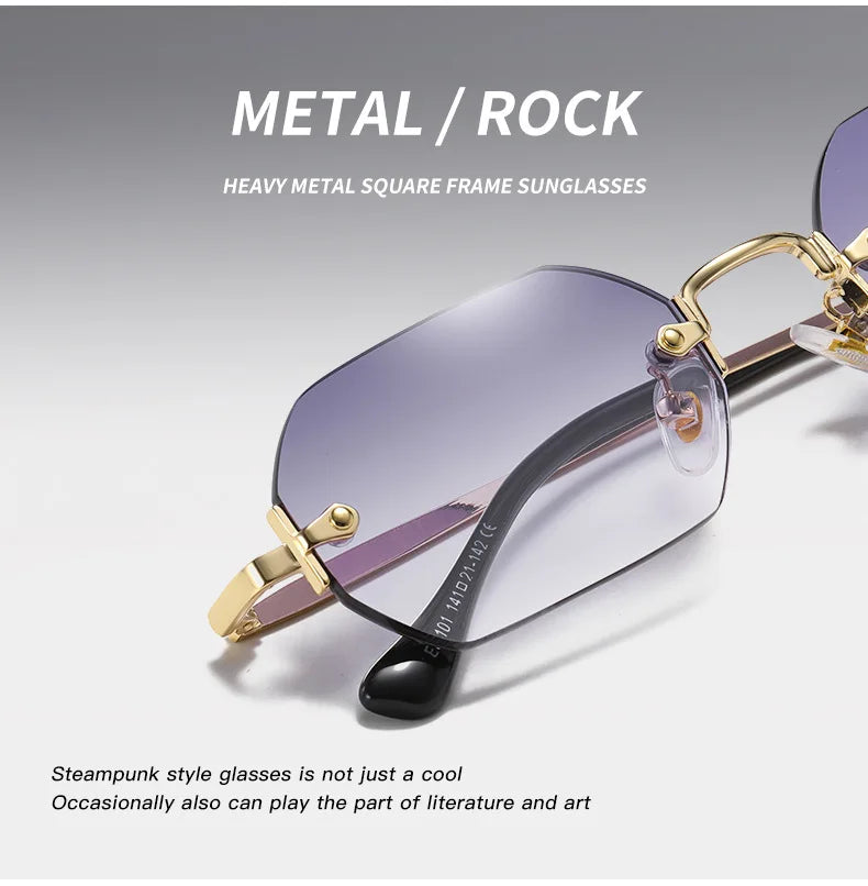 SHAUNA Gothic Rimless Sunglasses Retro Punk Gradient Shades UV400
