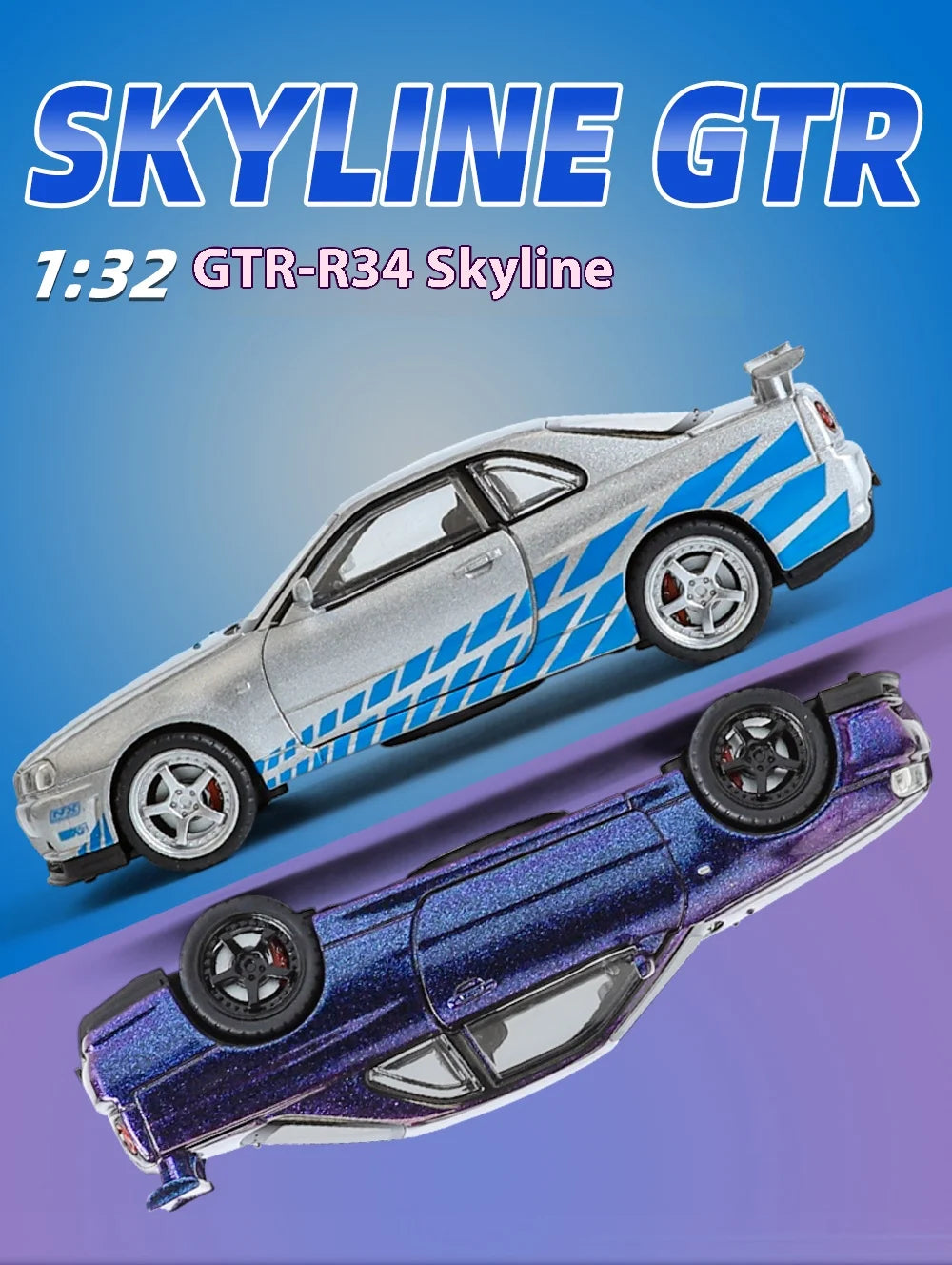 1:32 Nissan GTR R34 Skyline Street Car Version Supercar Diecast Model Car Alloy Metal Car Accessories Ornament Automobile Gifts