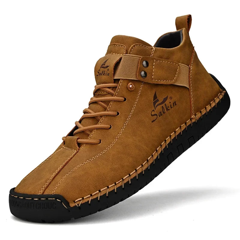 Winter New Men's Low-top Ankle Boots High Quality Hand-stitched Hook&loop Leather Casual Sneakers Classic Man Shoes Plus Size 48