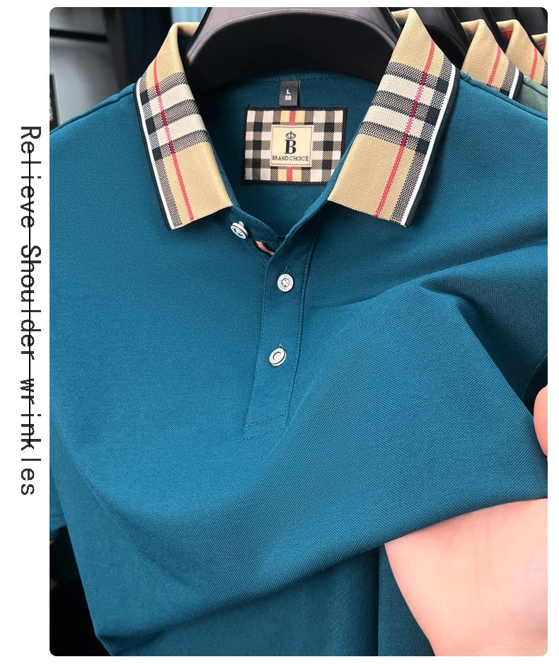 Luxury brand short sleeve polo shirt men fashion simple solid color summer new mercerized cotton breathable casual lapel T shirt