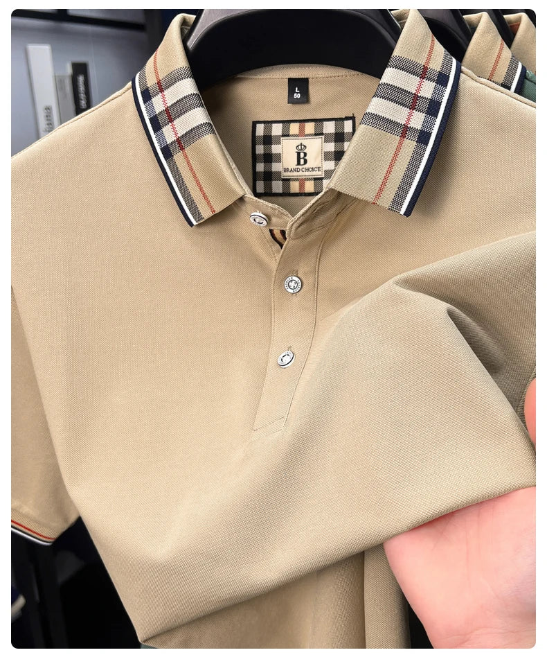 Luxury brand short sleeve polo shirt men fashion simple solid color summer new mercerized cotton breathable casual lapel T shirt