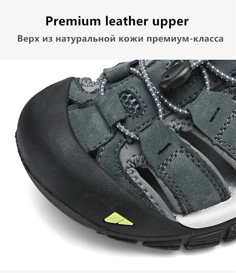 New Summer Genuine Leather Men Sandals Fashion Design Breathable Casual Shoes Men Soft Bottom Large Size Outdoor Beach Sandals