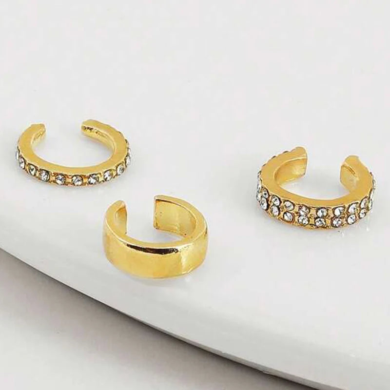3 PCS Small Pearl Clip-On Earrings Shiny CZ Stone Classic Silver Gold-color Simple Style Daily Wear Party Jewelry For Woman