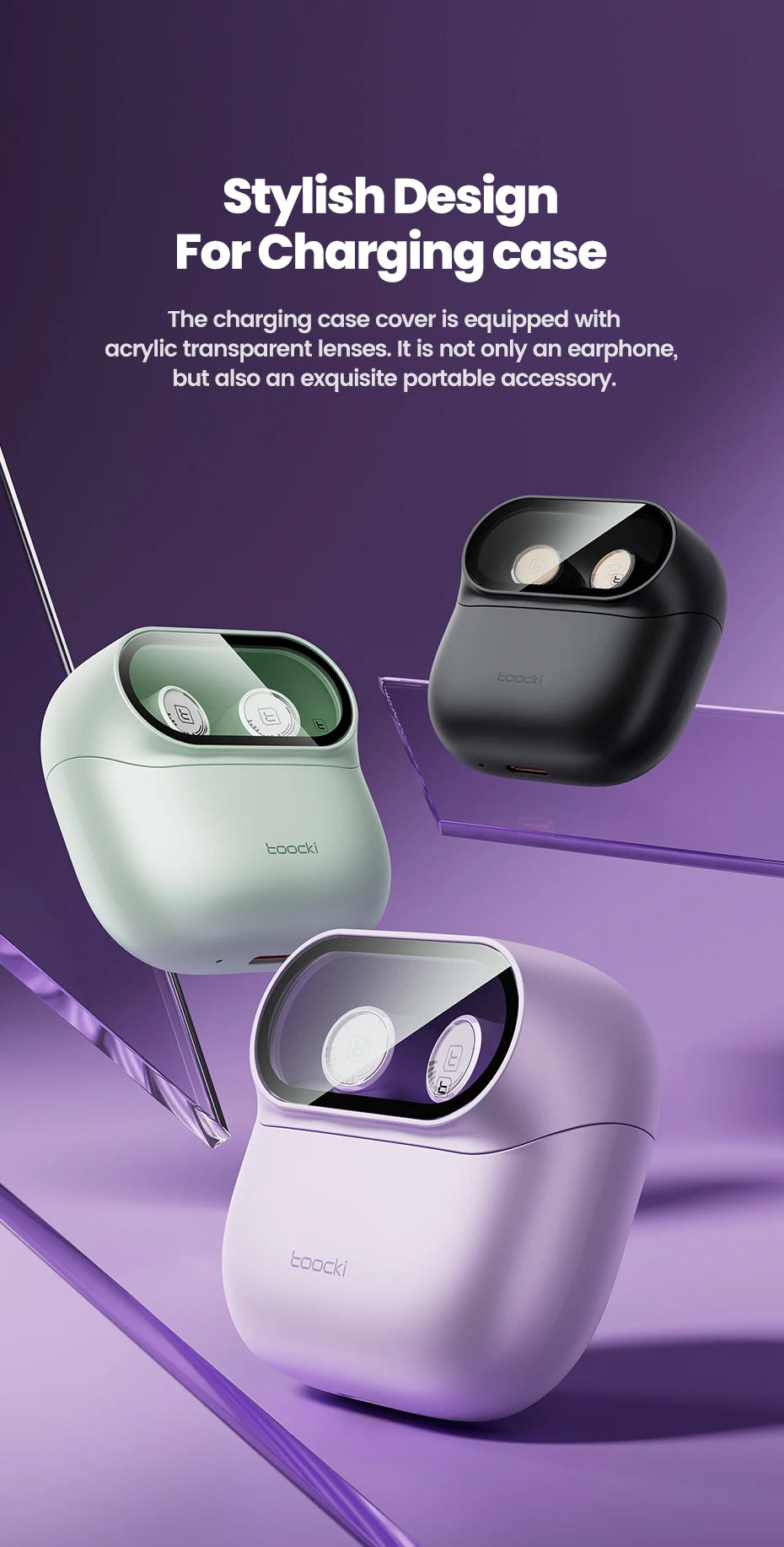 Toocki ENC TWS Earphones Wireless Bluetooth 5.3 HiFi Headphone Noise Canceling Toucn Contro Touch Control In Ear Sport Earbuds