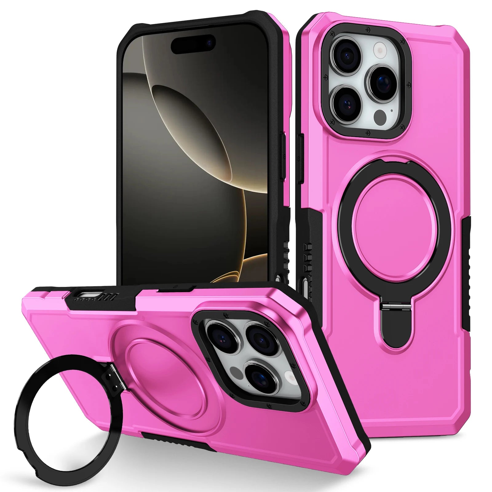 Luxury Armor Case for IPhone 17 16 15 14 13 12 11 Pro X XS XR Max 8 7 6 Plus Ring Holder Slide Lens Stand Phone Cover Shockproof