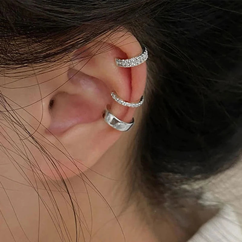 3 PCS Small Pearl Clip-On Earrings Shiny CZ Stone Classic Silver Gold-color Simple Style Daily Wear Party Jewelry For Woman