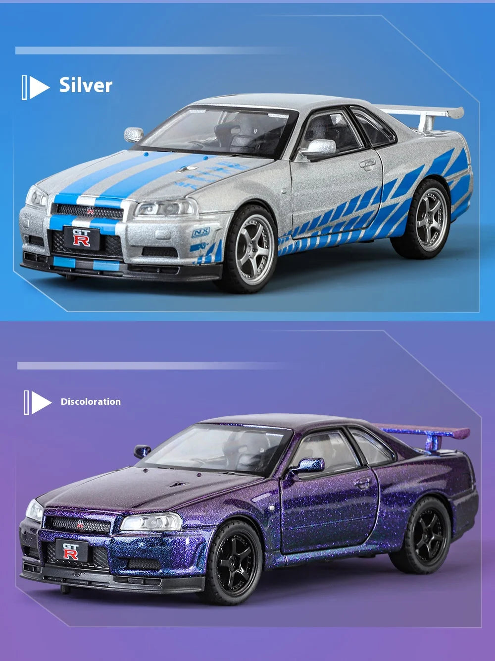 1:32 Nissan GTR R34 Skyline Street Car Version Supercar Diecast Model Car Alloy Metal Car Accessories Ornament Automobile Gifts