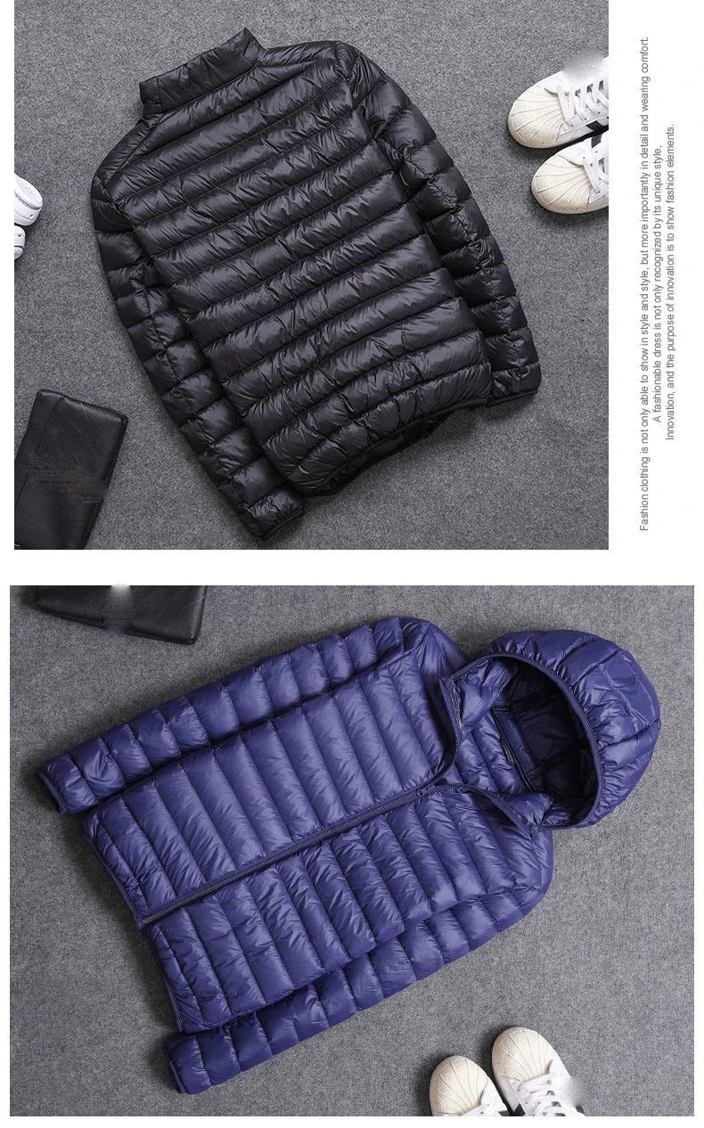 Fashion Brand Ultra Light Duck Down Jacket Mens Korean Streetwear Feather Coat Hooded Down Jacket Warm Men Clothes Spring Autumn
