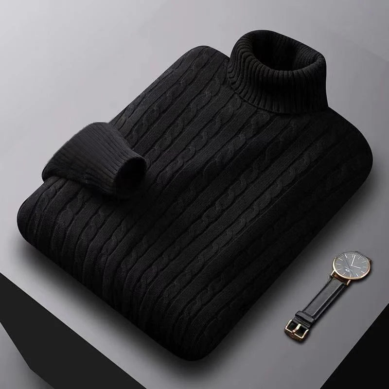 AutumnTurtleneck Knitted Sweater Outdoor Solid Color Pullover Streetwear Winter Warm Lightweight Basic twist sweaters men
