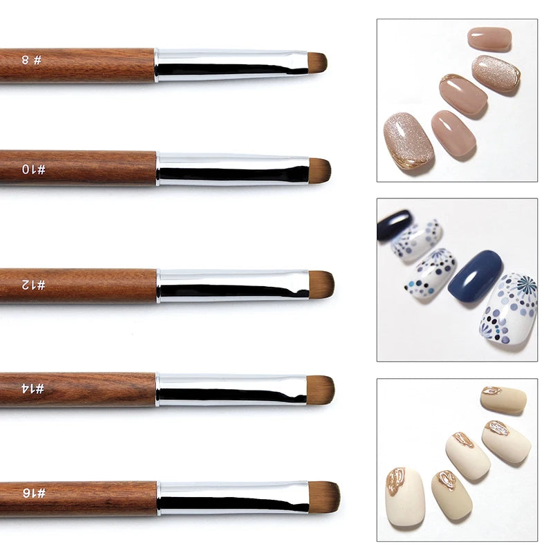5pcs French Nail Brush Sandalwood Handle Acrylic Drawing Rhinestone Gel Painting Manicure Tool 8-16