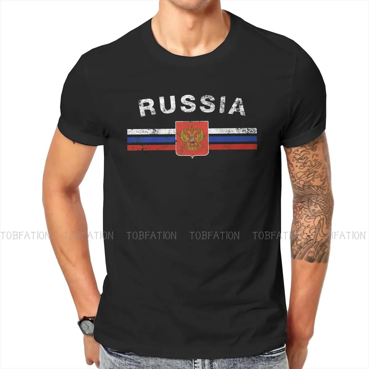 Russian Emblem Russia Flag T Shirt Classic Graphic High Quality Tshirt Loose Crewneck Short Sleeve