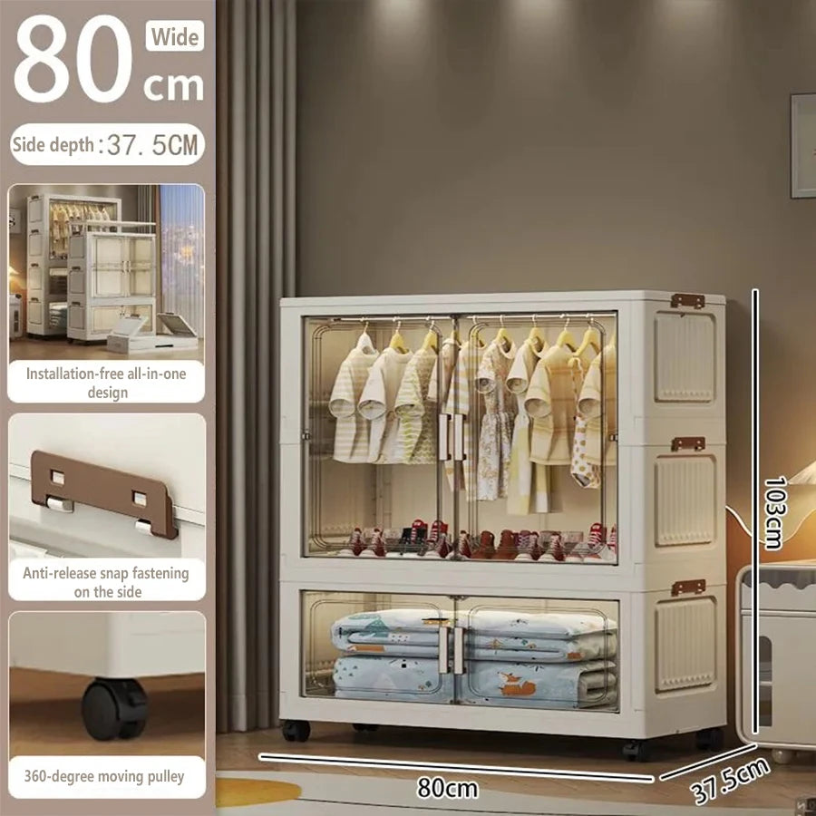 Multi-Functional Folding Storage Cabinet with Doors White/Black/Gray for Home Office Kitchen Bathroom Organizer