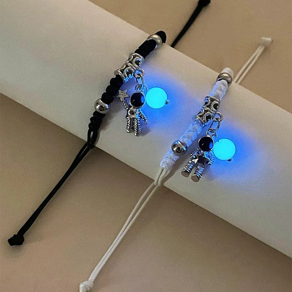 Fashion Luminous Beads Star Couple Bracelet for Women Men Charm Cat Flower Heart Key Lock Cross Matching Friend Bracelet Jewelry