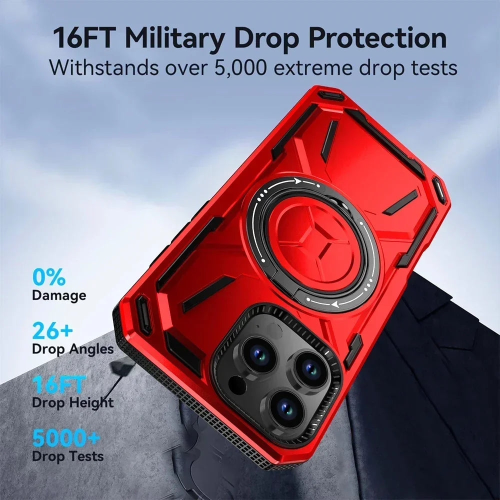 Luxury 360 ° Rotating Metal Ring Bracket Armor Magnetic Suction Protective Case for iPhone 16 15 14 13 12 11 Pro Max Plus case