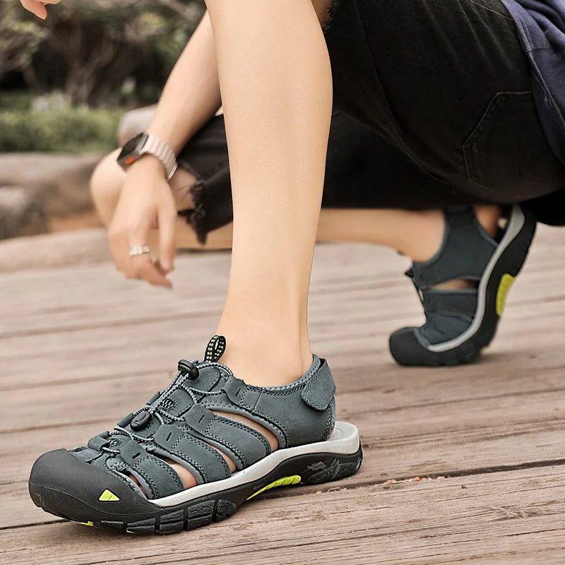 New Summer Genuine Leather Men Sandals Fashion Design Breathable Casual Shoes Men Soft Bottom Large Size Outdoor Beach Sandals