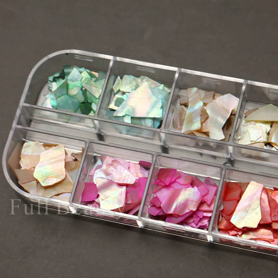 6/12Grid Abalone Sea Shell for Nails Holographic Mirror Nail Art Glitter Flakes Rainbow Mermaid Irregular Sequins Manicure Decor